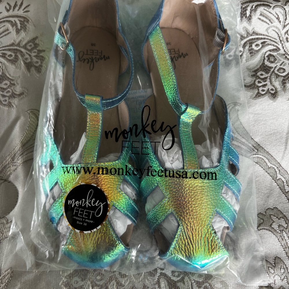 Monkey Feet Green and Blue Sandals Vibrant Style